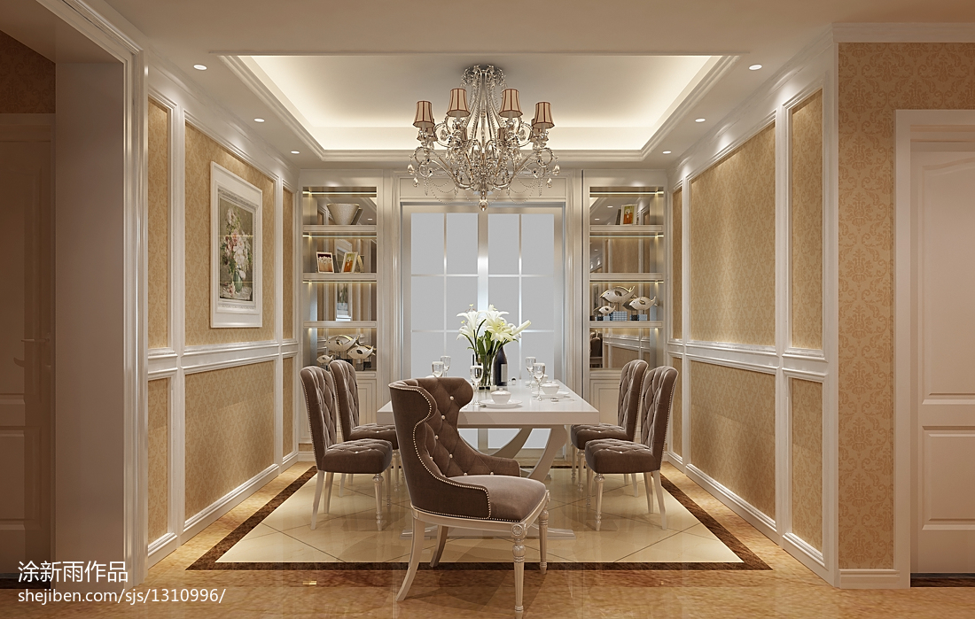 欧式温馨餐厅 吊顶与吊灯装修设计效果图赏析